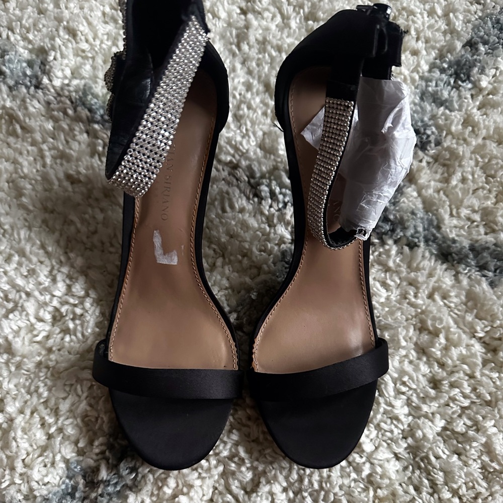 NEW Christian Siriano for Payless Blk Satin Rhinestone Ankle Strap Heel 9